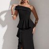 VESTIDO DE FESTA LORENA BABADOS UM OMBRO - PRETO