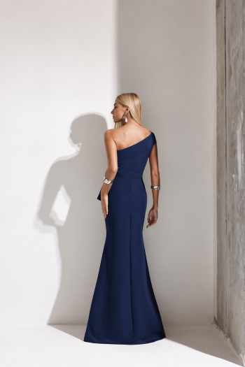 VESTIDO DE FESTA LORENA BABADOS UM OMBRO - AZUL MARINHO