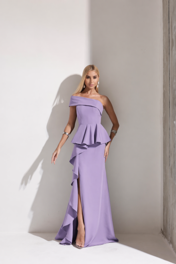 VESTIDO DE FESTA LORENA BABADOS UM OMBRO - LILÁS