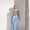VESTIDO DE FESTA LUCY CREPE ACETINADO UM OMBRO - AZUL SERENITY