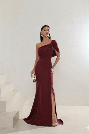 VESTIDO DE FESTA THAISE LAÇO OMBRO - MARSALA