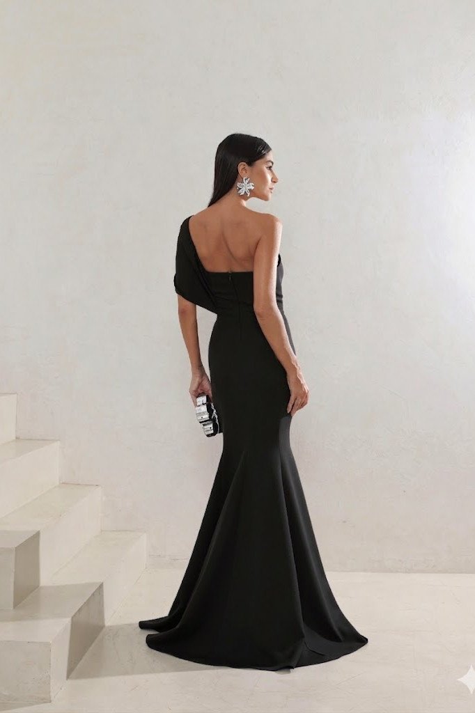 VESTIDO DE FESTA THAISE LAÇO OMBRO - PRETO