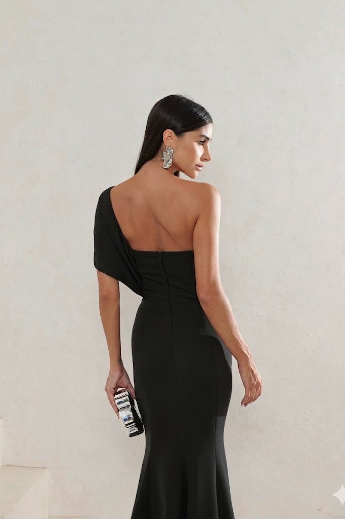 VESTIDO DE FESTA THAISE LAÇO OMBRO - PRETO