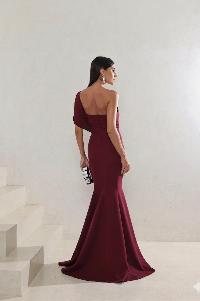 VESTIDO DE FESTA THAISE LAÇO OMBRO - MARSALA