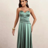 VESTIDO DE FESTA GIOVANA CREPE ACETINADO FAIXA CHOKER - VERDE OLIVA