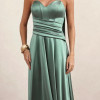 VESTIDO DE FESTA GIOVANA CREPE ACETINADO FAIXA CHOKER - VERDE OLIVA