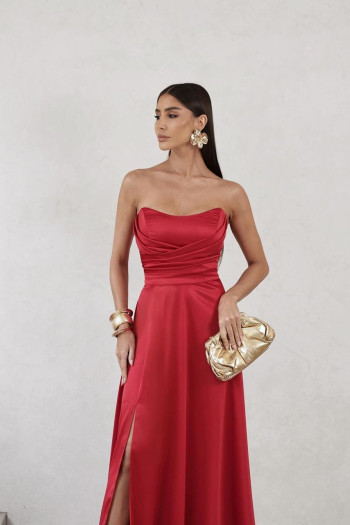 VESTIDO DE FESTA BRENDA T.Q.C LONGO FENDA - VERMELHO