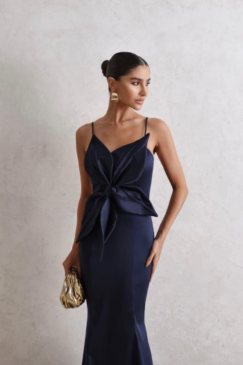 VESTIDO DE FESTA LONGO INGLATERRA FLOWERS - AZUL MARINHO