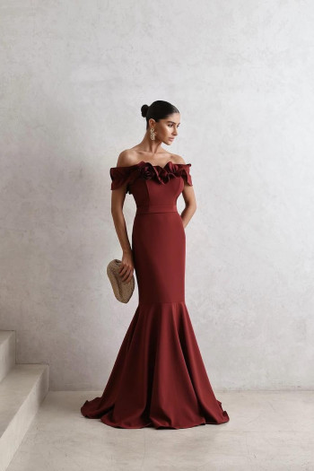 VESTIDO DE FESTA FRANÇA OMBRO A OMBRO - MARSALA