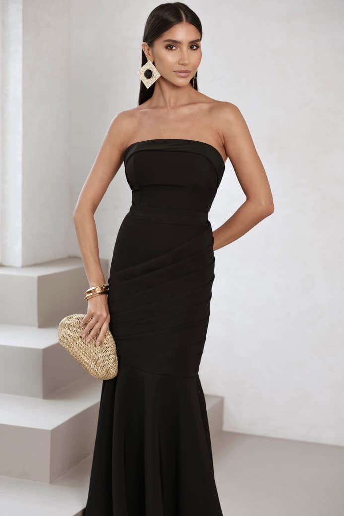 VESTIDO DE FESTA AGNES SEREIA CREPE ALFAIATARIA - PRETO