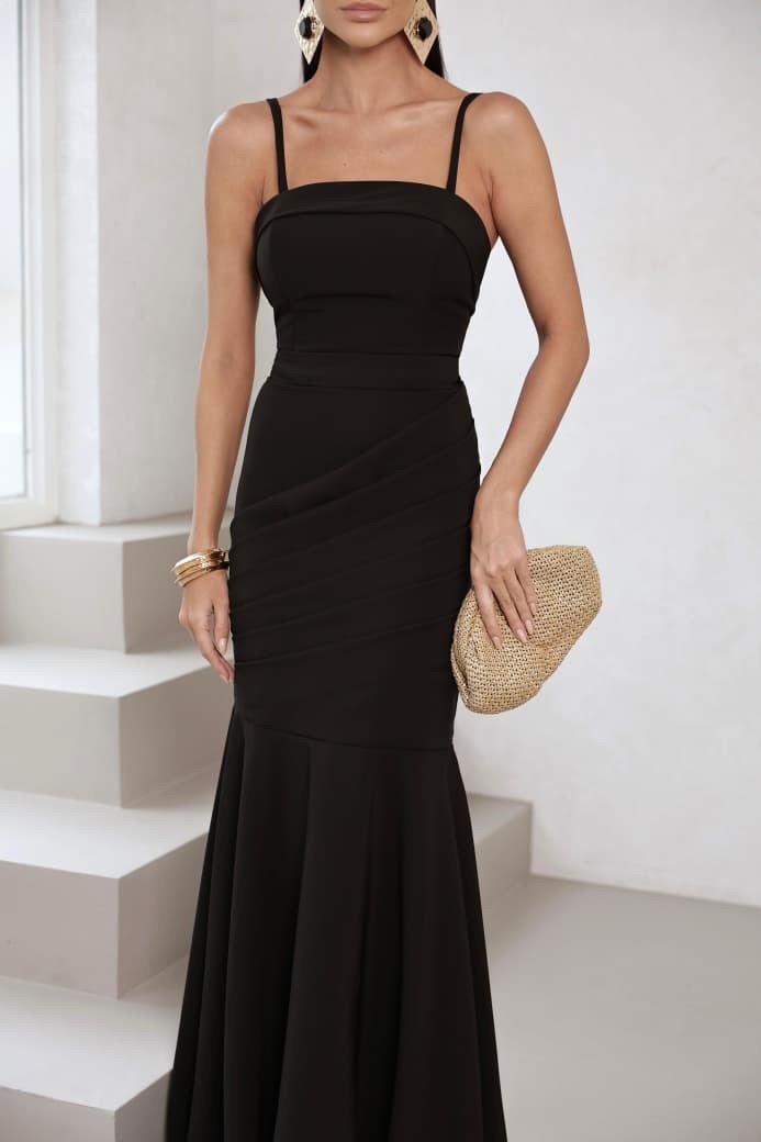 VESTIDO DE FESTA AGNES SEREIA CREPE ALFAIATARIA - PRETO