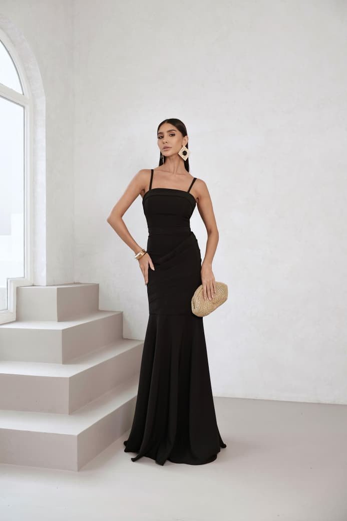 VESTIDO DE FESTA AGNES SEREIA CREPE ALFAIATARIA - PRETO