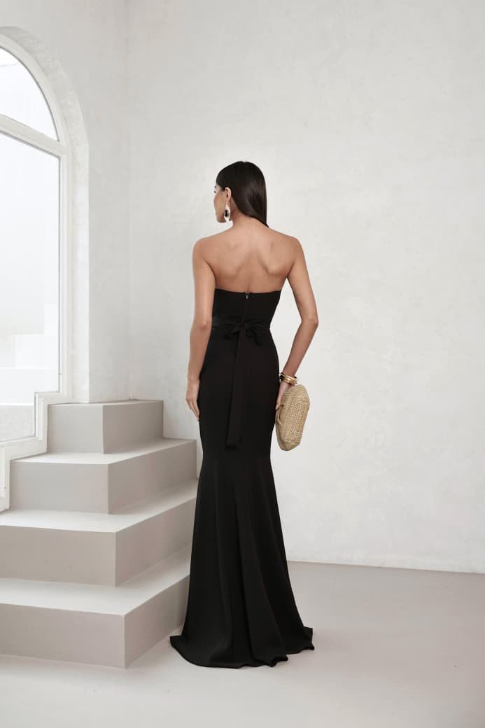 VESTIDO DE FESTA AGNES SEREIA CREPE ALFAIATARIA - PRETO