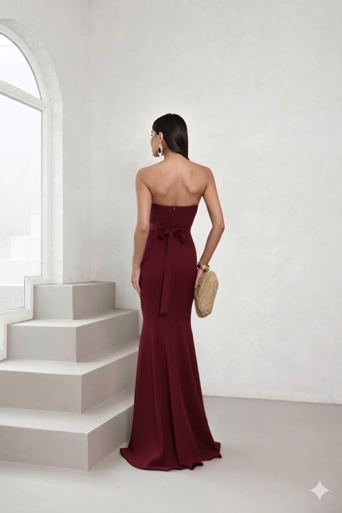 VESTIDO DE FESTA AGNES SEREIA CREPE ALFAIATARIA - VINHO