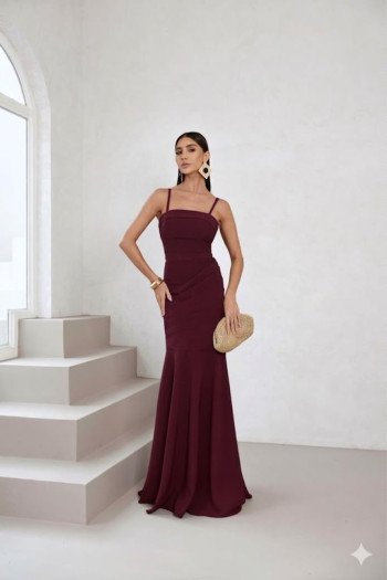 VESTIDO DE FESTA AGNES SEREIA CREPE ALFAIATARIA - VINHO