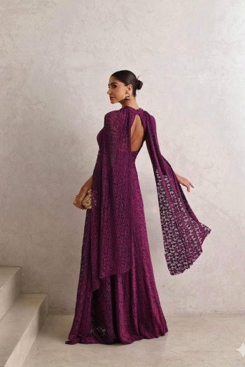 VESTIDO DE FESTA ANGRA RENDA COM CAPA REMOVÍVEL - FÚCSIA