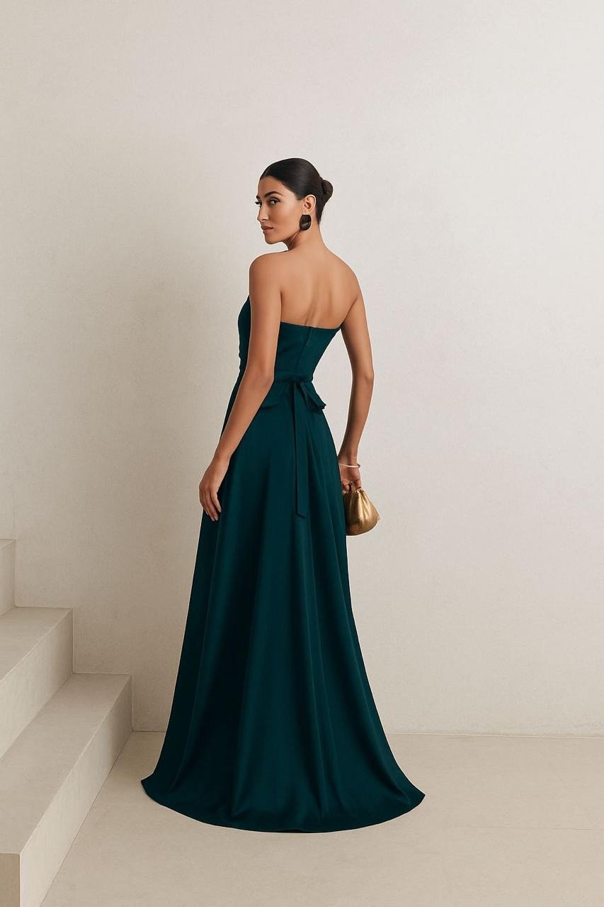 VESTIDO DE FESTA CINTIA T.Q.C LONGO FENDA - VERDE ESMERALDA