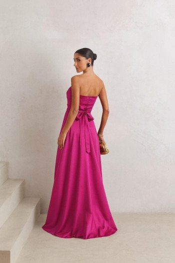 VESTIDO DE FESTA CINTIA T.Q.C LONGO FENDA - FÚCSIA