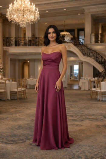 VESTIDO DE FESTA CINTIA T.Q.C LONGO FENDA - FÚCSIA