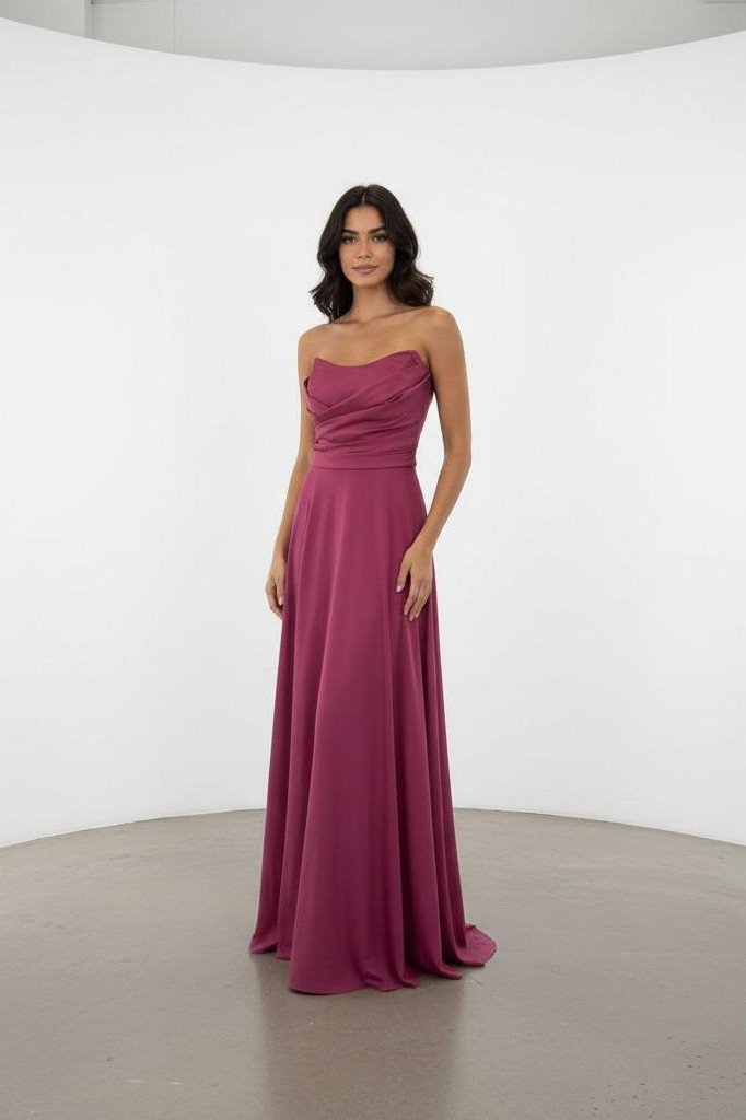 VESTIDO DE FESTA CINTIA T.Q.C LONGO FENDA - FÚCSIA