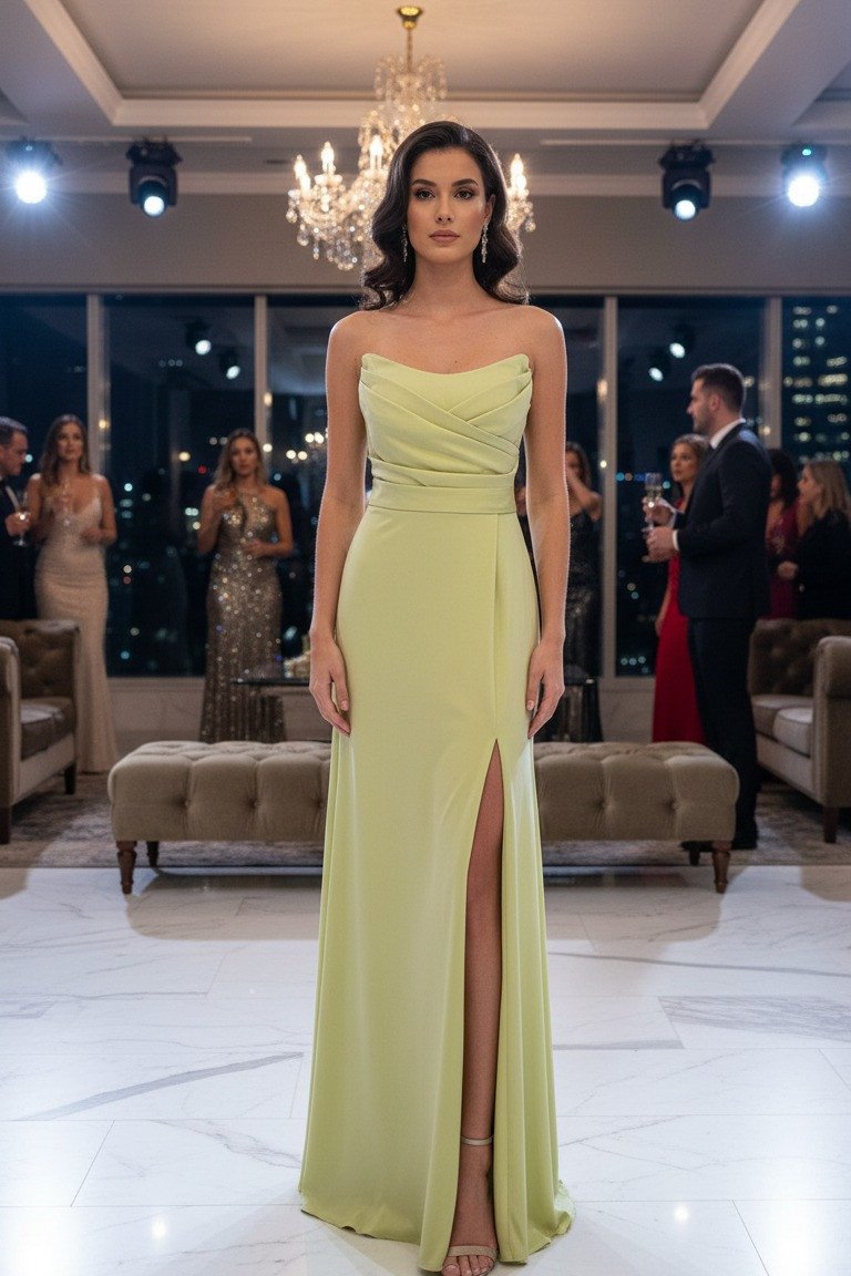 VESTIDO DE FESTA CINTIA T.Q.C LONGO FENDA - LIMA