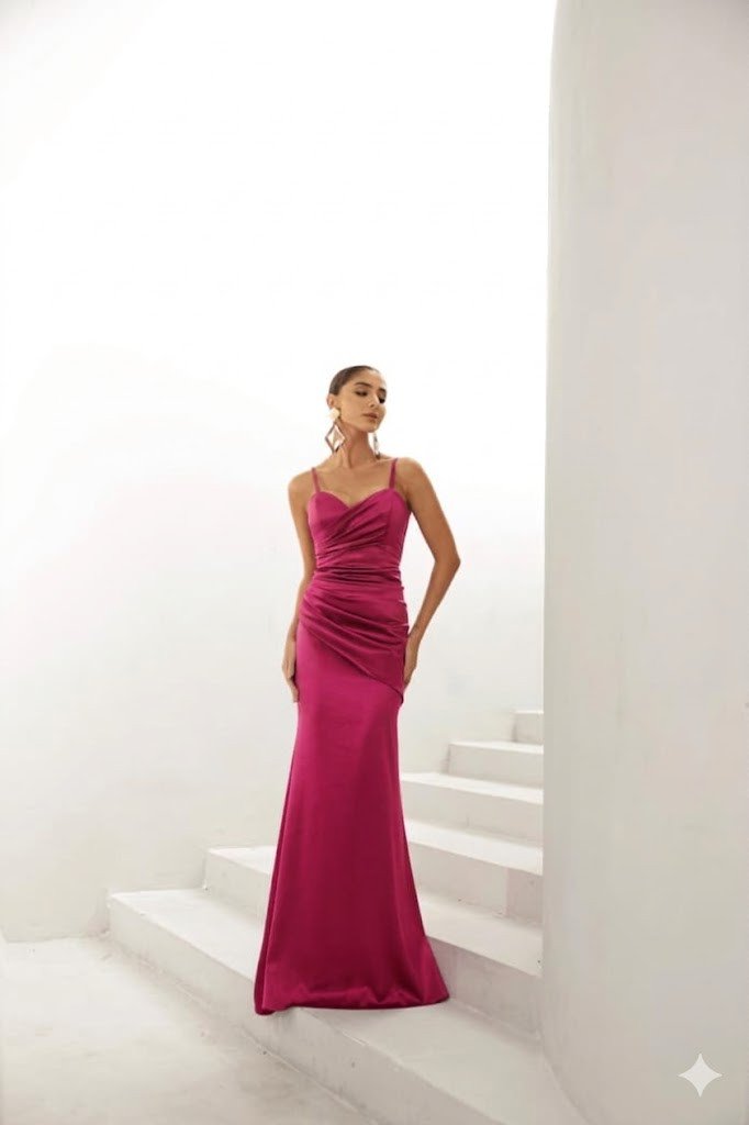 VESTIDO DE FESTA EVA CREPE ACETINADO - FÚCSIA