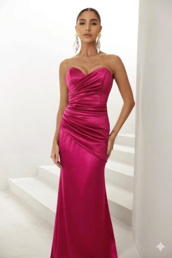 VESTIDO DE FESTA EVA CREPE ACETINADO - FÚCSIA