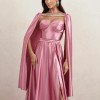 VESTIDO DE FESTA GLAMOUR COM CAPA CREPE ACETINADO - ROSA BEBÊ