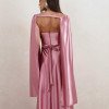 VESTIDO DE FESTA GLAMOUR COM CAPA CREPE ACETINADO - ROSA BEBÊ