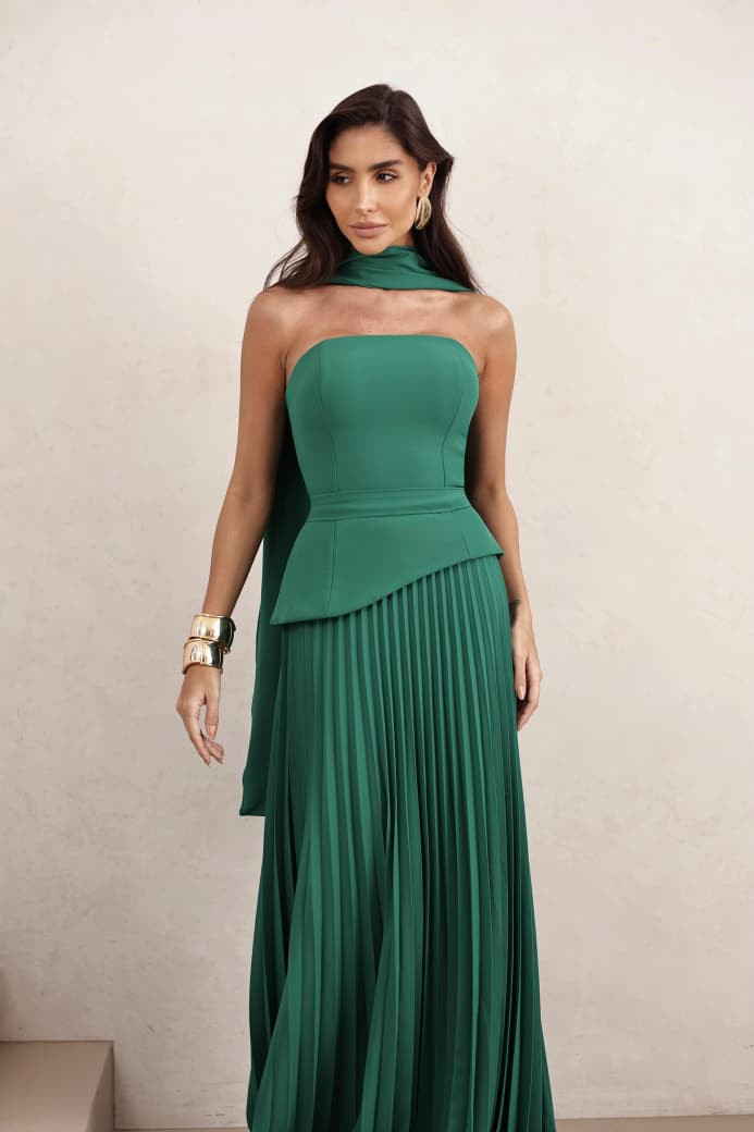 VESTIDO DE FESTA MAITÊ SAIA PLISSADA CHOKER - VERDE