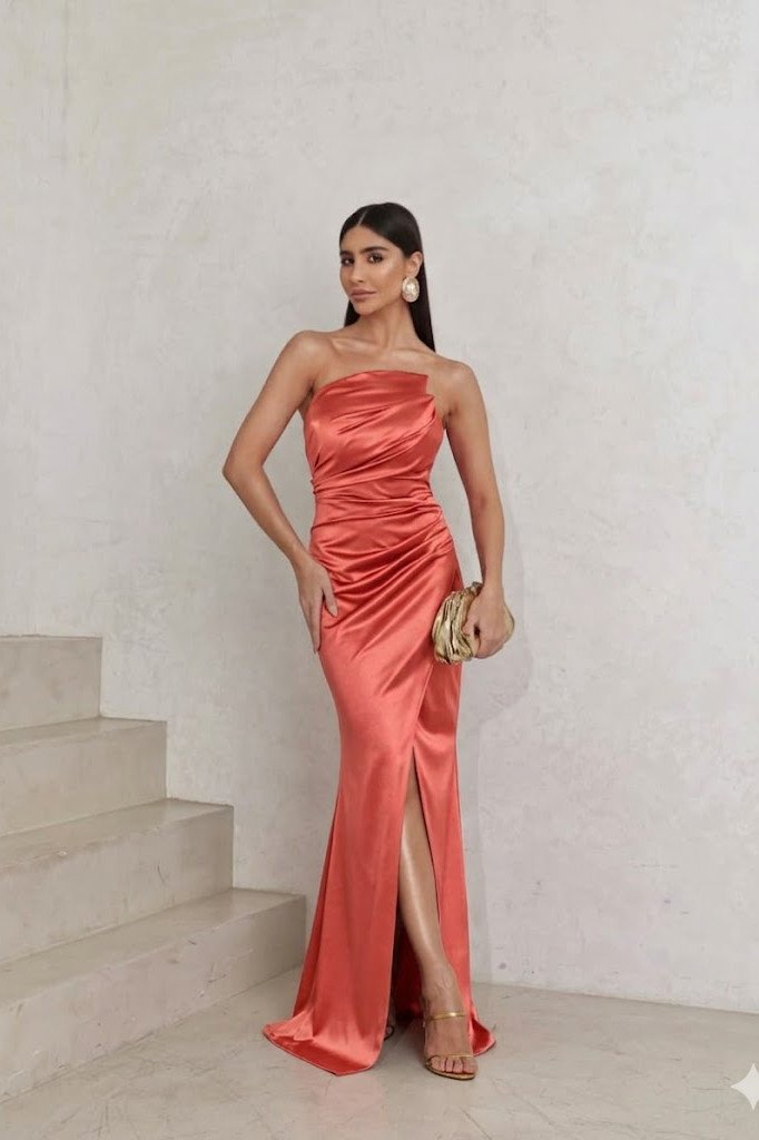 VESTIDO DE FESTA MILÃO T.Q.C. - CORAL