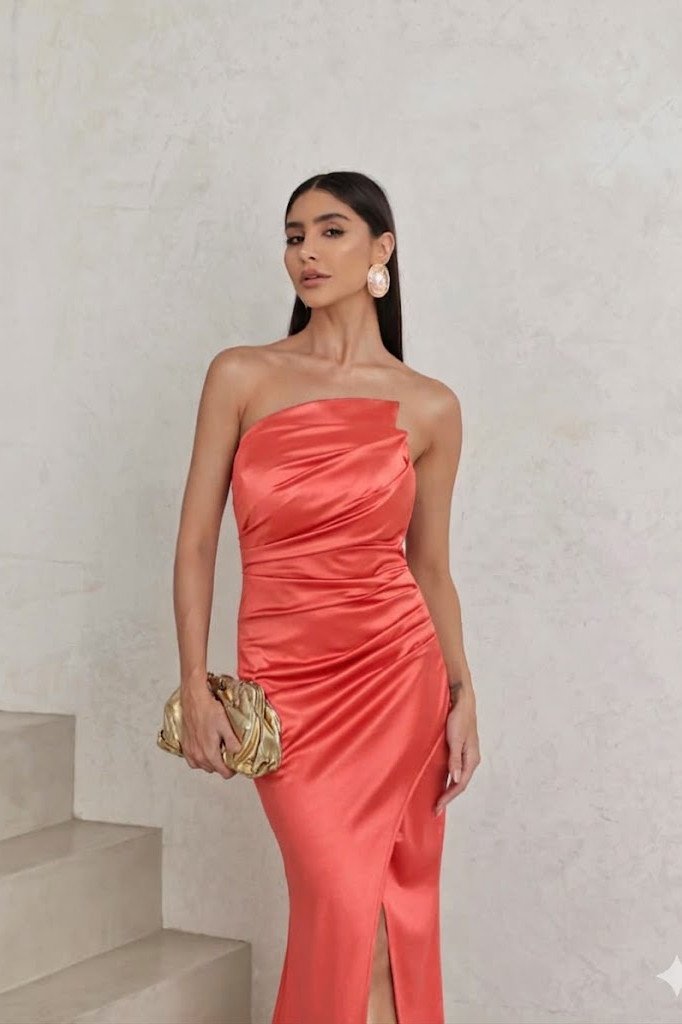 VESTIDO DE FESTA MILÃO T.Q.C. - CORAL