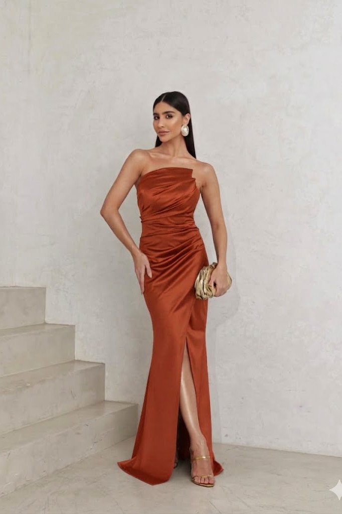 VESTIDO DE FESTA MILÃO T.Q.C. - TERRACOTA