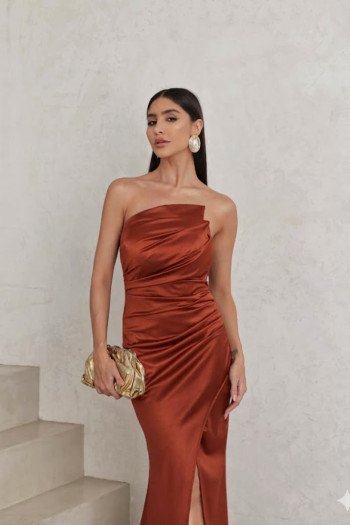 VESTIDO DE FESTA MILÃO T.Q.C. - TERRACOTA