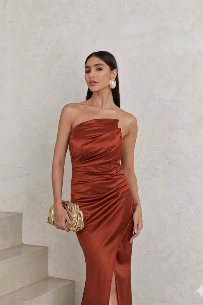 VESTIDO DE FESTA MILÃO T.Q.C. - TERRACOTA