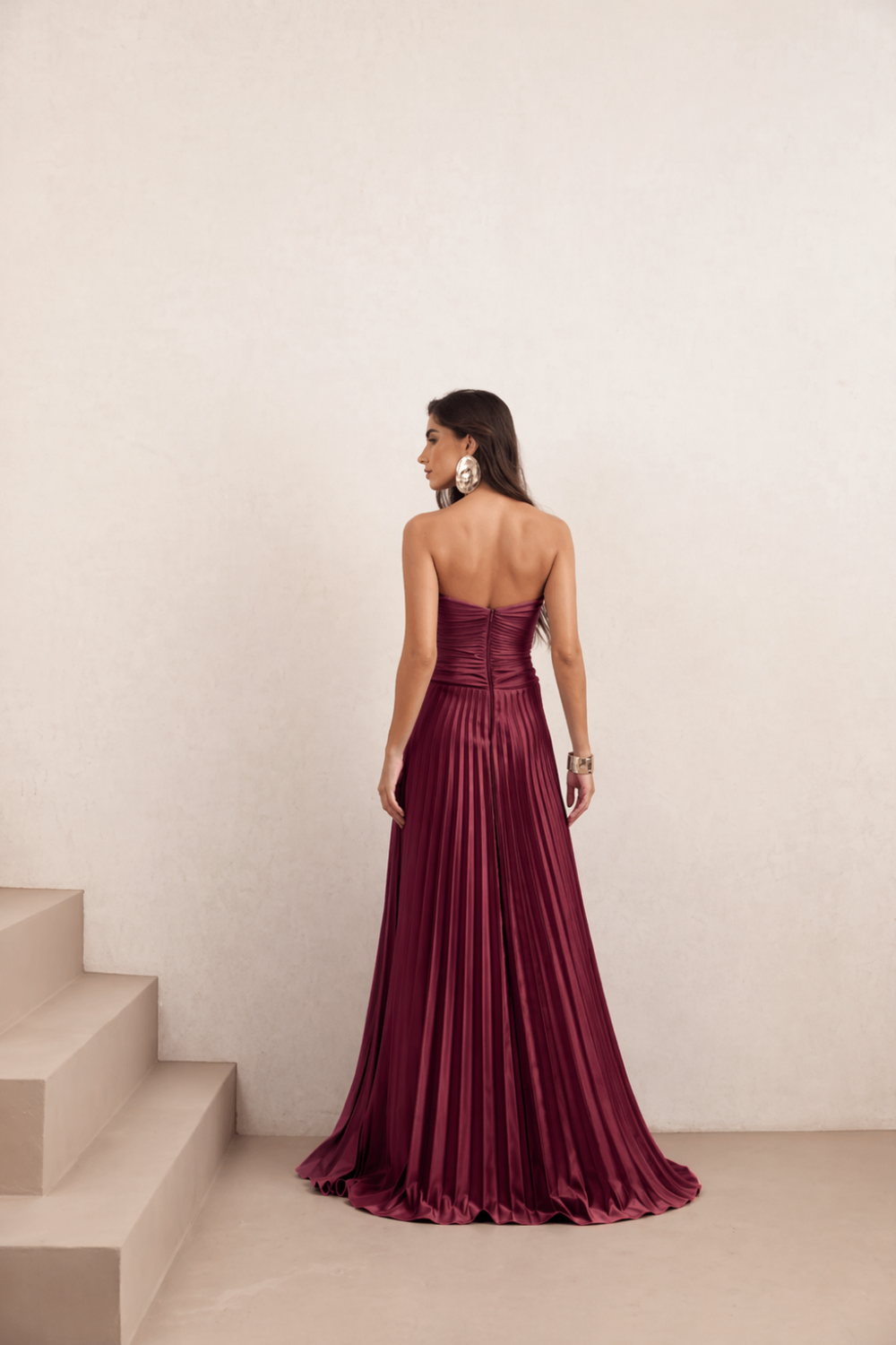 VESTIDO DE FESTA TANGARÁ PLISSADO - MARSALA
