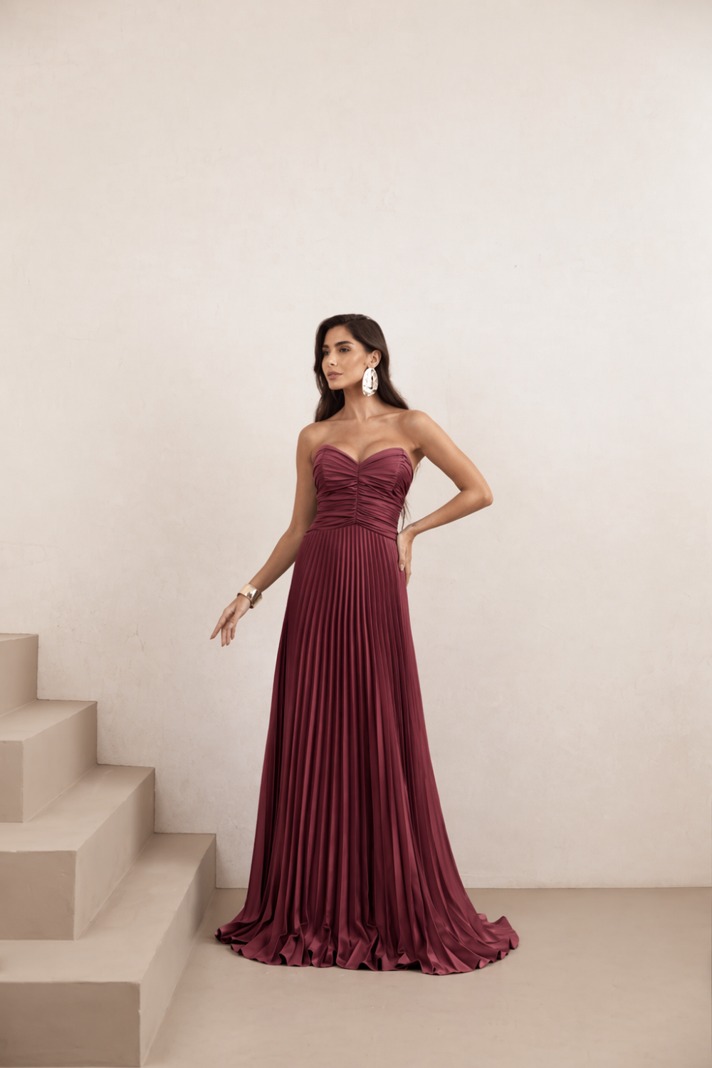 VESTIDO DE FESTA TANGARÁ PLISSADO - MARSALA