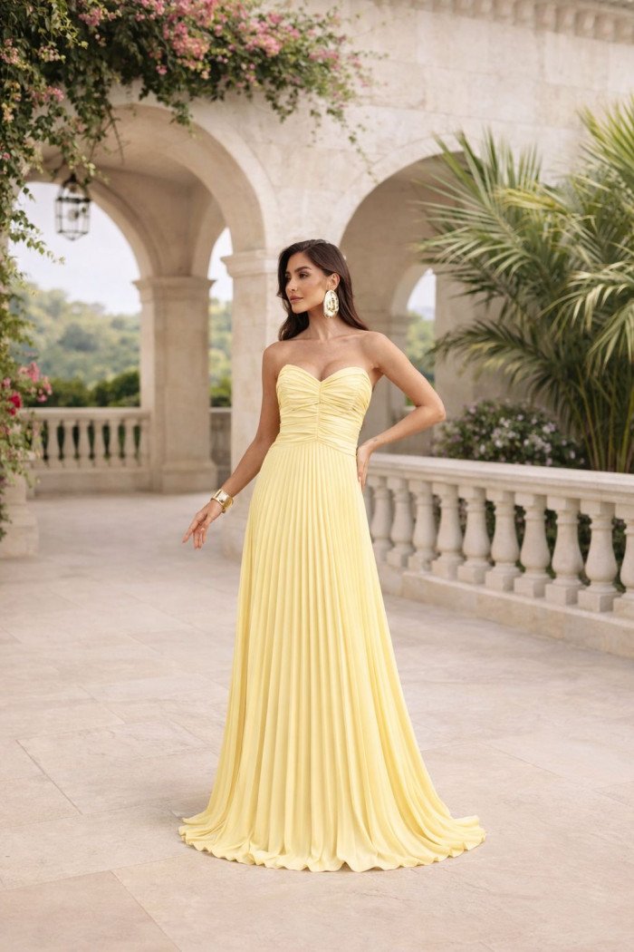 VESTIDO DE FESTA TANGARÁ PLISSADO - AMARELO
