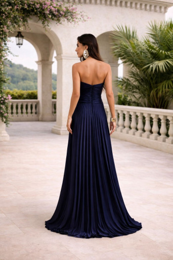 VESTIDO DE FESTA TANGARÁ PLISSADO - AZUL MARINHO