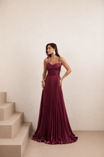 VESTIDO DE FESTA TANGARÁ PLISSADO - MARSALA