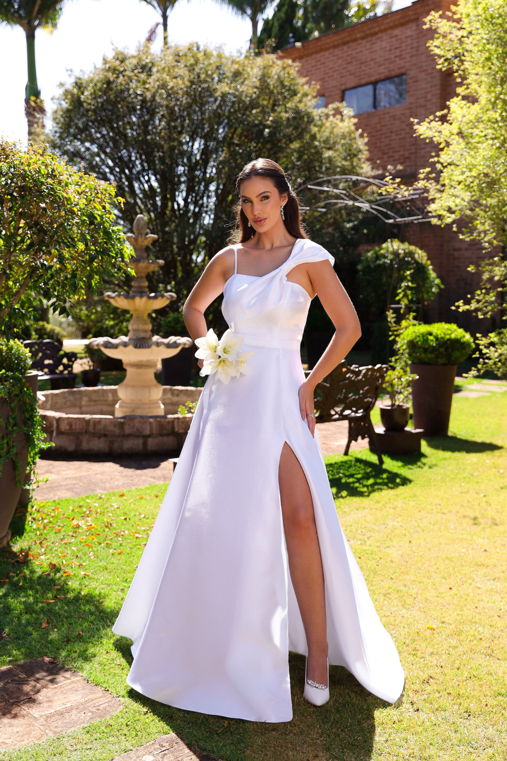 VESTIDO LONDRES ZIBELINE GLOW LAÇO OMBRO NOIVINHAS - OFF WHITE