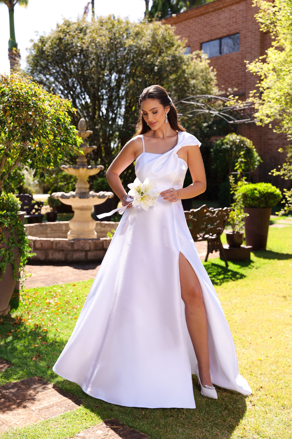 VESTIDO LONDRES ZIBELINE GLOW LAÇO OMBRO NOIVINHAS - OFF WHITE