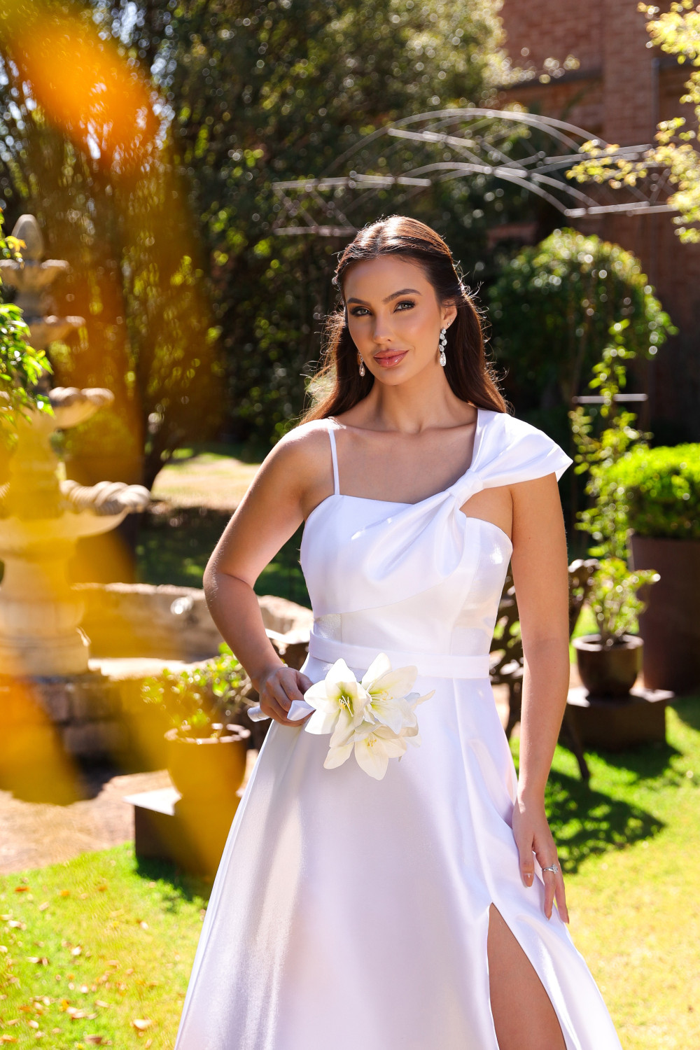 VESTIDO LONDRES ZIBELINE GLOW LAÇO OMBRO NOIVINHAS - OFF WHITE