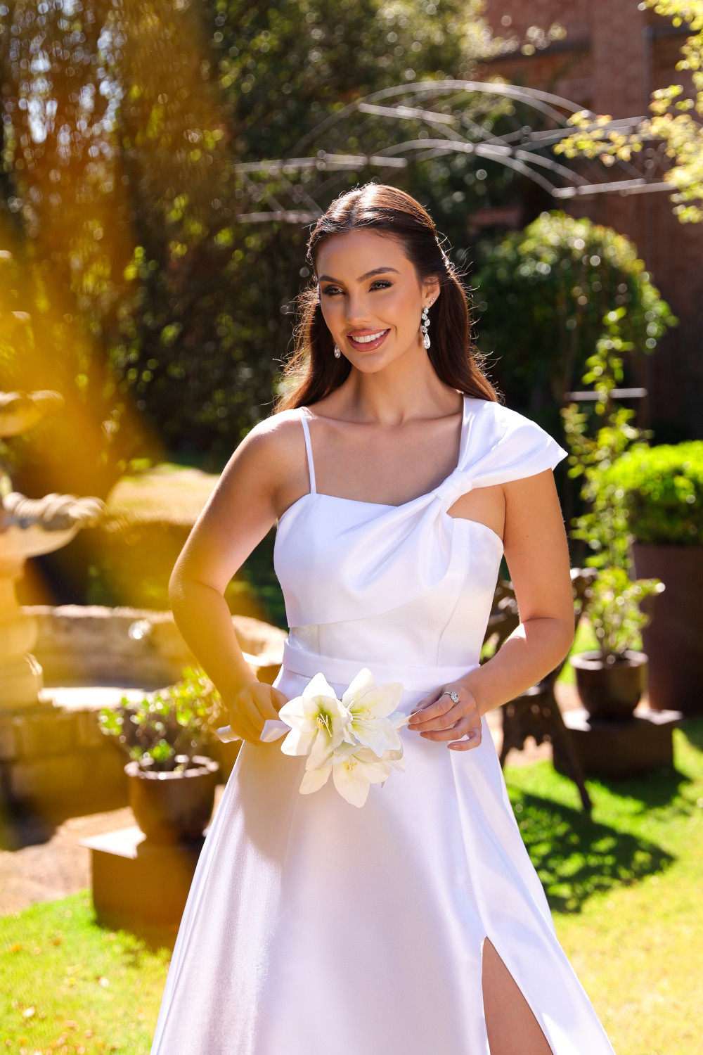 VESTIDO LONDRES ZIBELINE GLOW LAÇO OMBRO NOIVINHAS - OFF WHITE