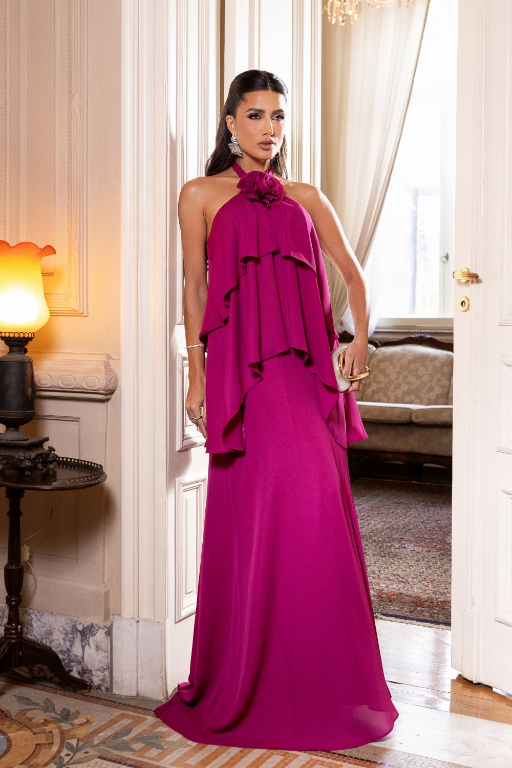 VESTIDO DE FESTA ANTONELLA FRENTE ÚNICA - FÚCSIA