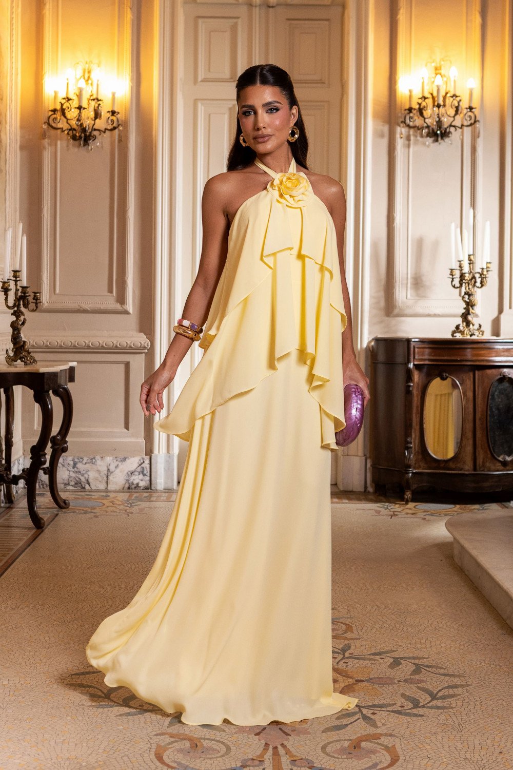 VESTIDO DE FESTA ANTONELLA FRENTE ÚNICA - AMARELO