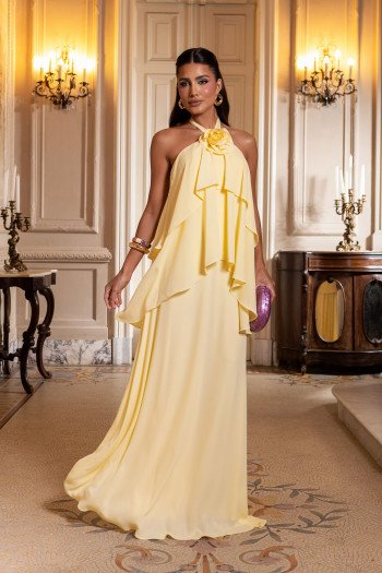 VESTIDO DE FESTA ANTONELLA FRENTE ÚNICA - AMARELO