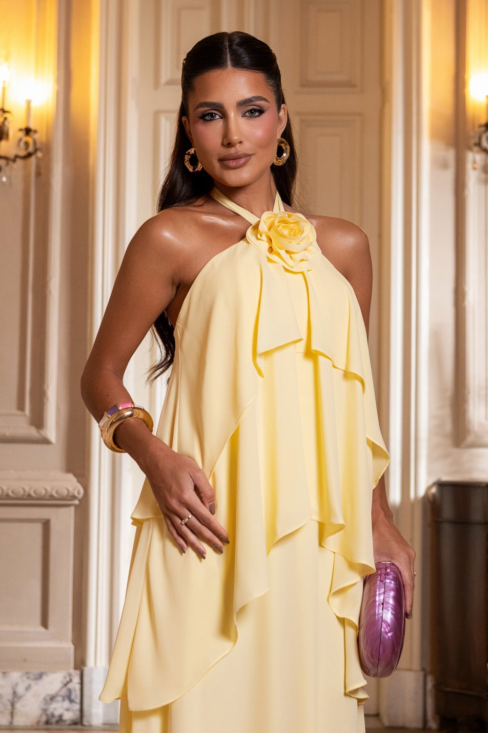VESTIDO DE FESTA ANTONELLA FRENTE ÚNICA - AMARELO