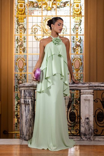 VESTIDO DE FESTA ANTONELLA FRENTE ÚNICA - VERDE MENTA