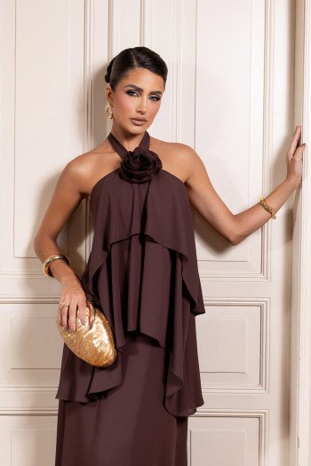 VESTIDO DE FESTA ANTONELLA FRENTE ÚNICA - MARROM